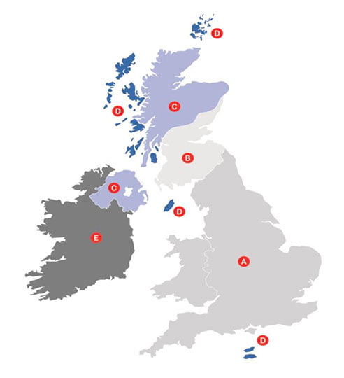 UK map and delivery areas